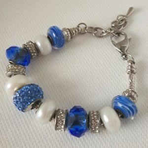 Bella Perlina Sapphire& White Charm Bracelet With Silver Rhinestones.
